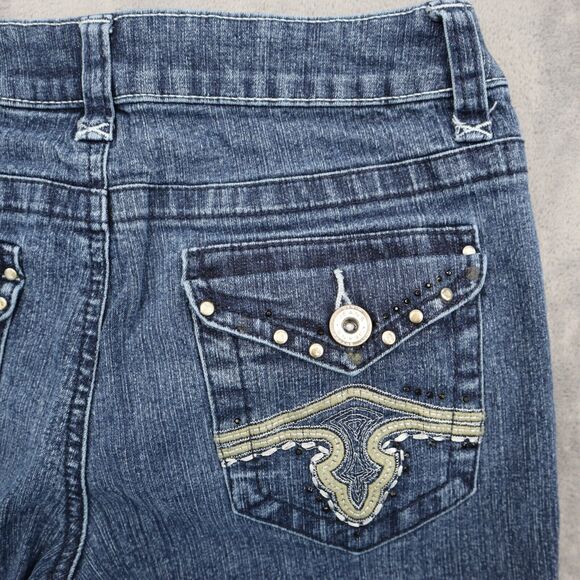 Hot Bottoms Pants Womens 5 Blue Mid Rise Straight Cut Flat Front Jeans - Picture 9 of 16